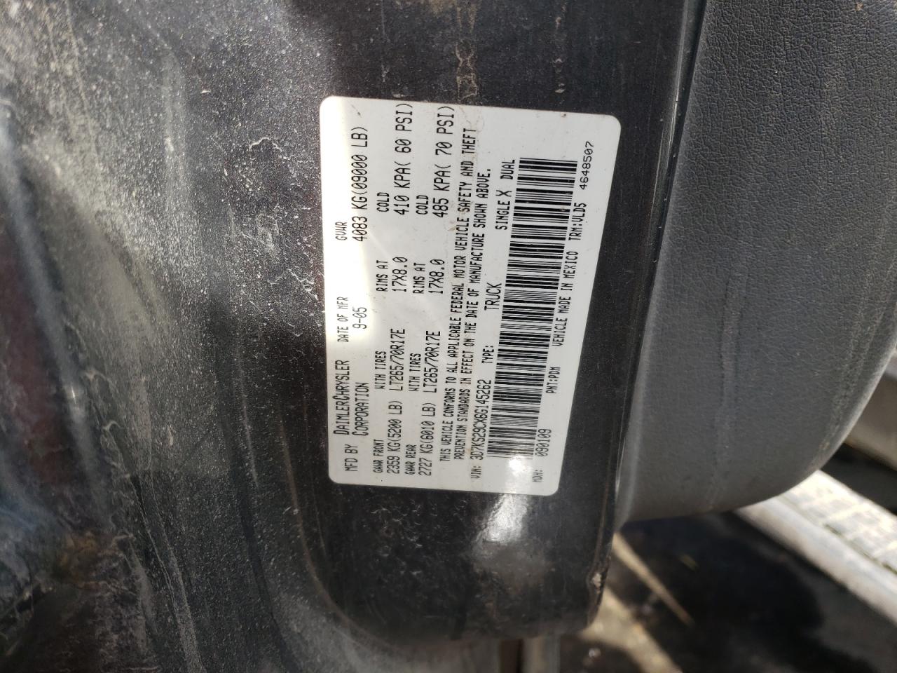 Photo 10 from auction – 2006 DODGE RAM 2500 with VIN 3D7KS29CX6G145262