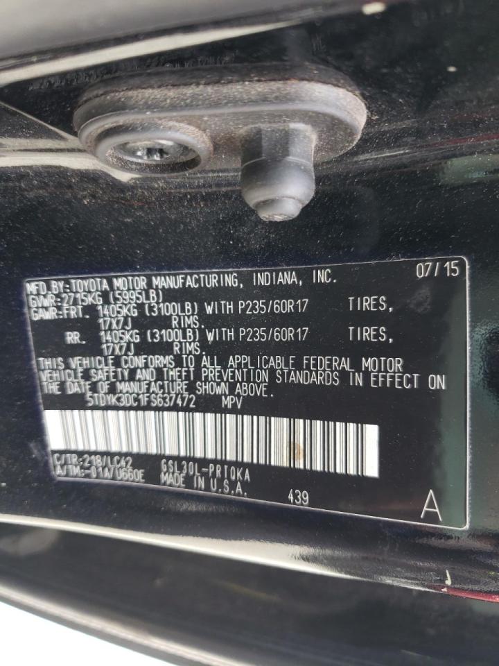 Photo 10 from auction – 2015 TOYOTA SIENNA XLE with VIN 5TDYK3DC1FS637472