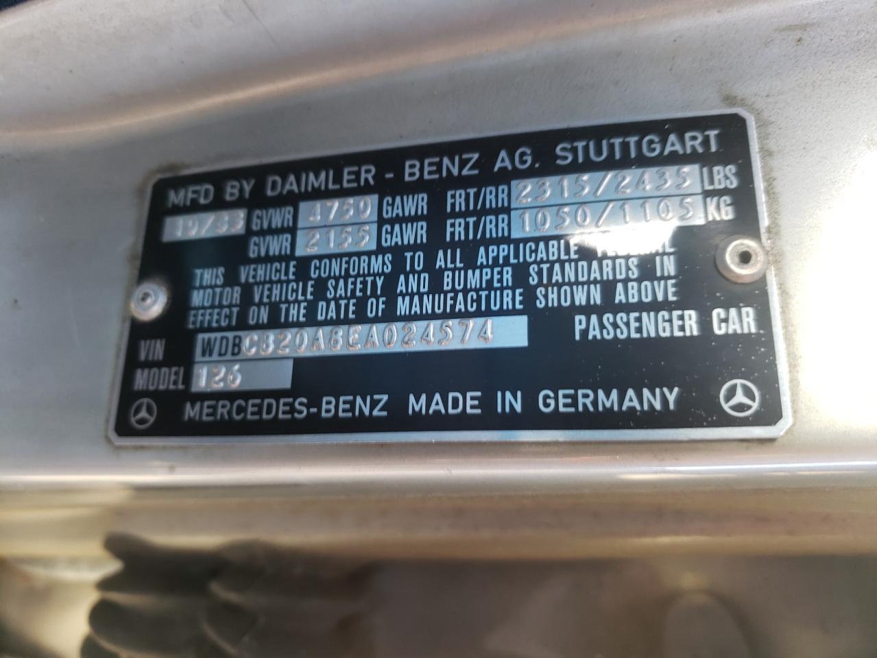 Photo 10 from auction – 1984 MERCEDES-BENZ 300 SD with VIN WDBCB20A8EA024574