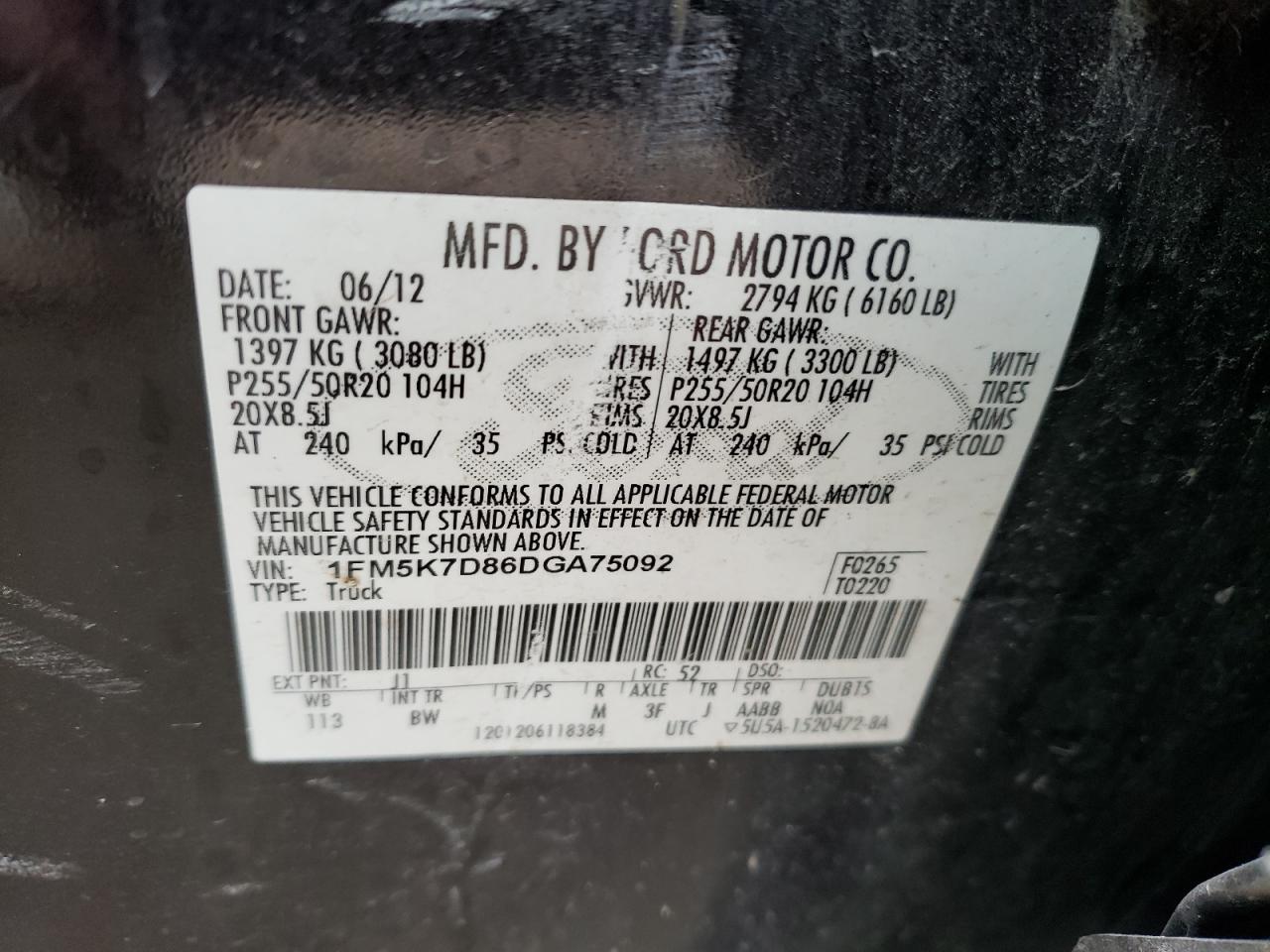 Foto 10 de la subasta – 2013 FORD EXPLORER X con VIN 1FM5K7D86DGA75092
