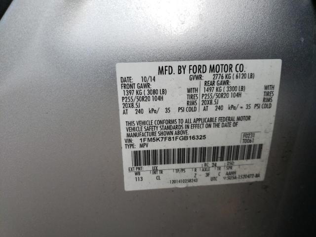 Photo 10 from auction – 2015 FORD EXPLORER L with VIN 1FM5K7F81FGB16325