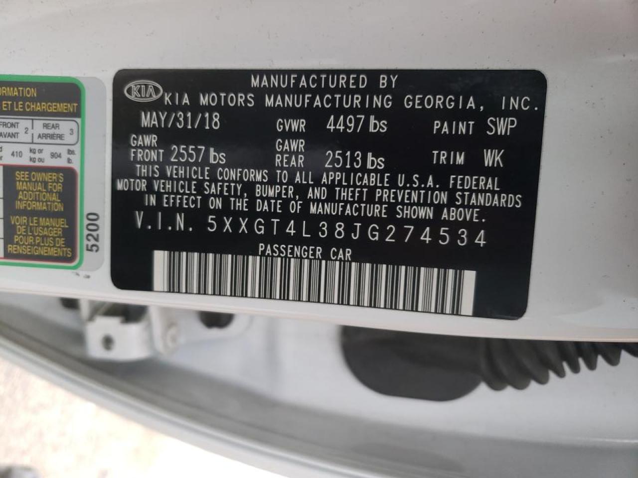 Photo 10 from auction – 2018 KIA OPTIMA LX with VIN 5XXGT4L38JG274534