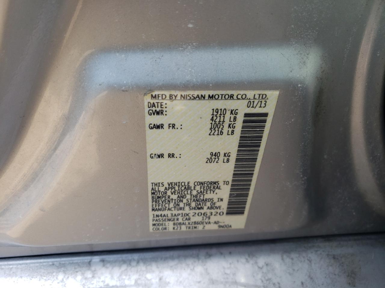 Photo 10 from auction – 2013 NISSAN ALTIMA 2.5 with VIN 1N4AL3AP1DC206320