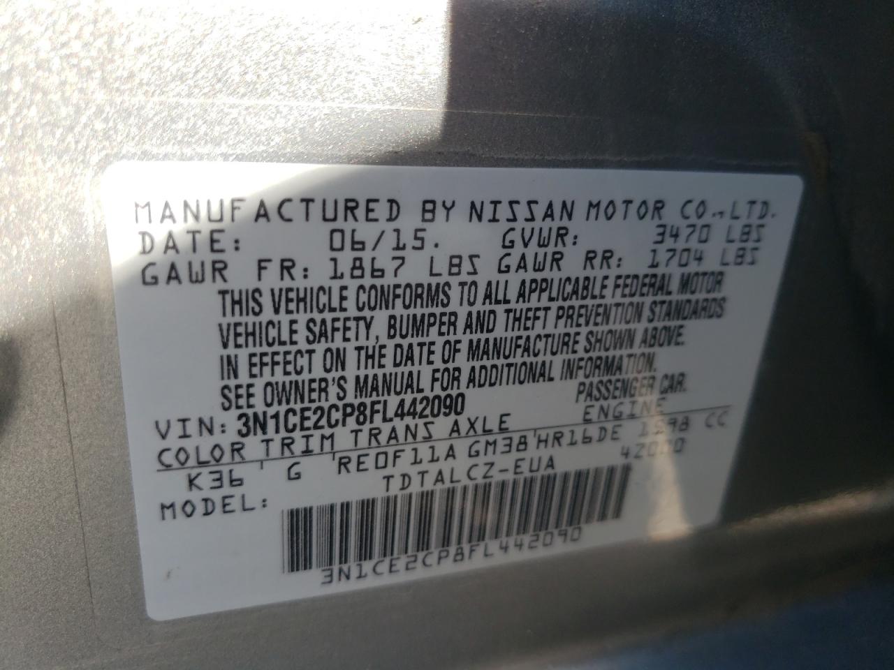 Photo 10 from auction – 2015 NISSAN VERSA NOTE with VIN 3N1CE2CP8FL442090