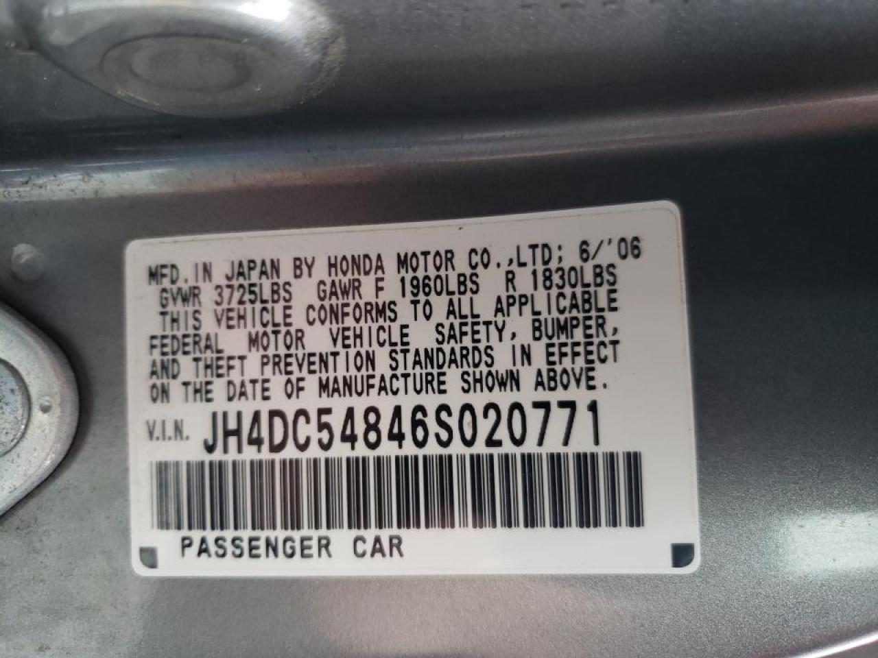 Photo 10 from auction – 2006 ACURA RSX with VIN JH4DC54846S020771