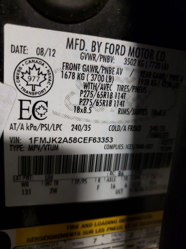 Photo 10 from auction – 2012 FORD EXPEDITION with VIN 1FMJK2A58CEF63353