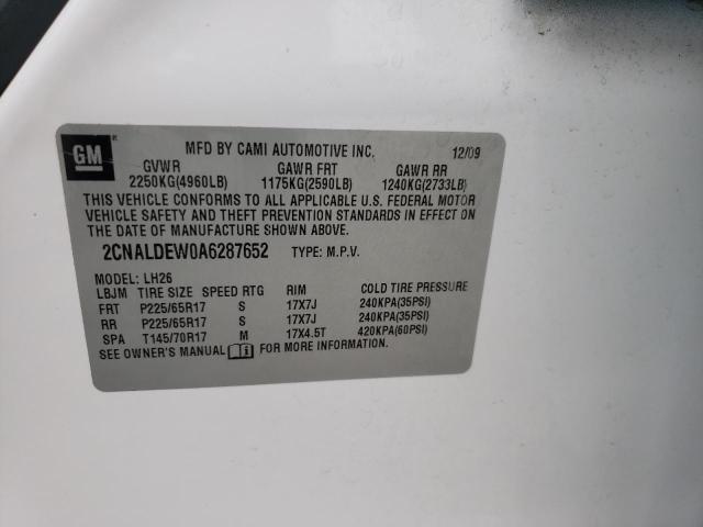 Photo 10 from auction – 2010 CHEVROLET EQUINOX LT with VIN 2CNALDEW0A6287652