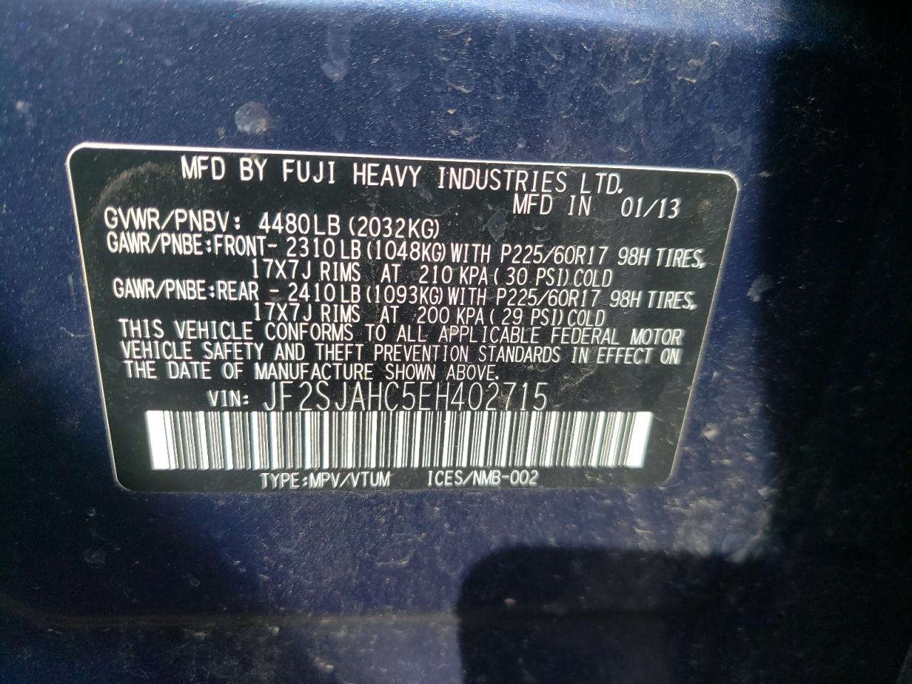 Photo 10 from auction – 2014 SUBARU FORESTER 2 with VIN JF2SJAHC5EH402715
