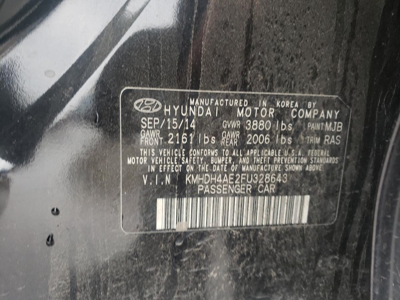 Photo 10 from auction – 2015 HYUNDAI ELANTRA SE with VIN KMHDH4AE2FU328643