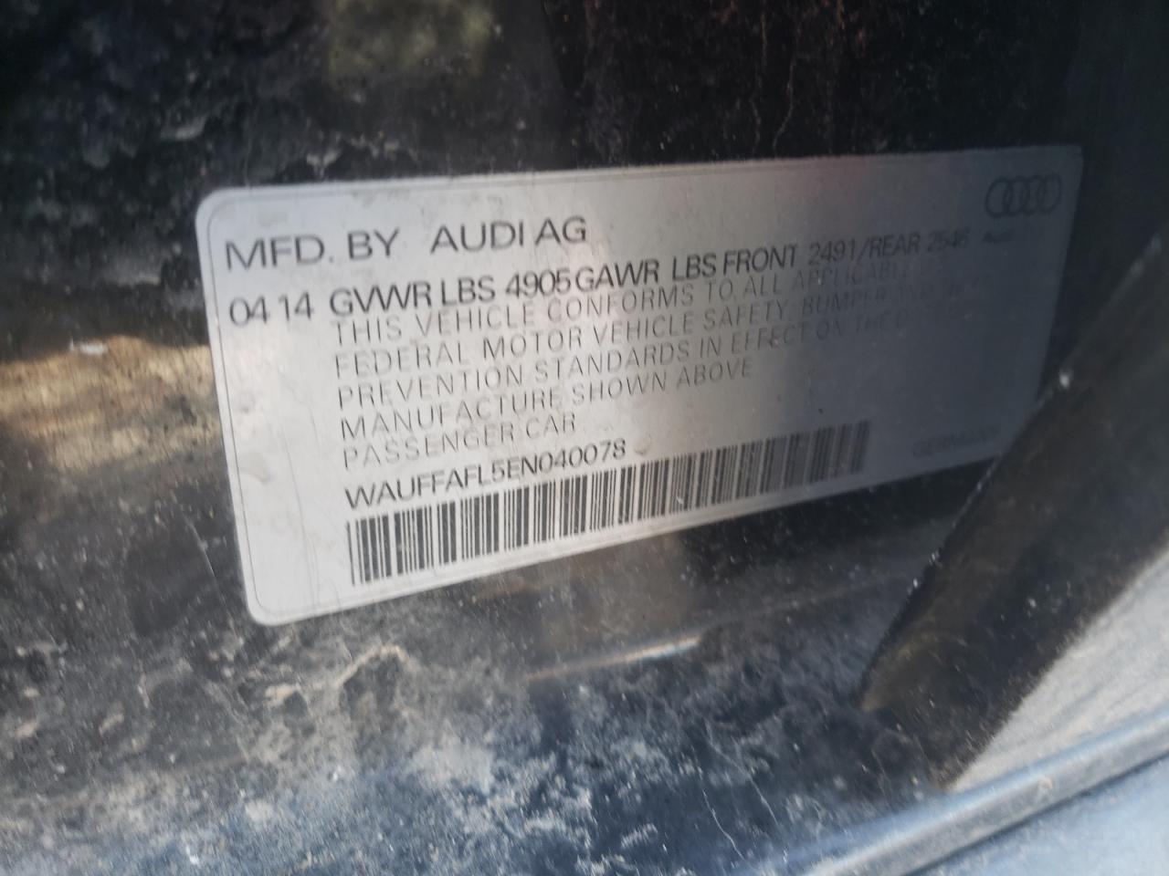 Photo 10 from auction – 2014 AUDI A4 PREMIUM with VIN WAUFFAFL5EN040078