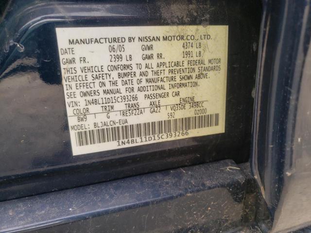Photo 10 from auction – 2005 NISSAN ALTIMA SE with VIN 1N4BL11D15C393266