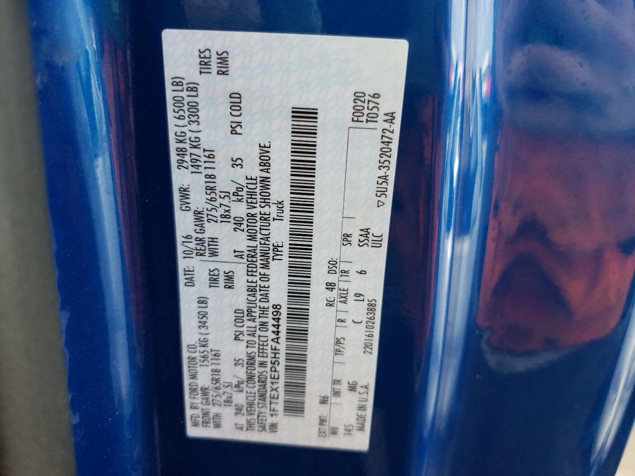 Photo 10 from auction – 2017 FORD F150 SUPER with VIN 1FTEX1EP5HFA44498