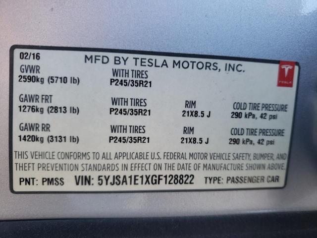 Photo 10 from auction – 2016 TESLA MODEL S with VIN 5YJSA1E1XGF128822