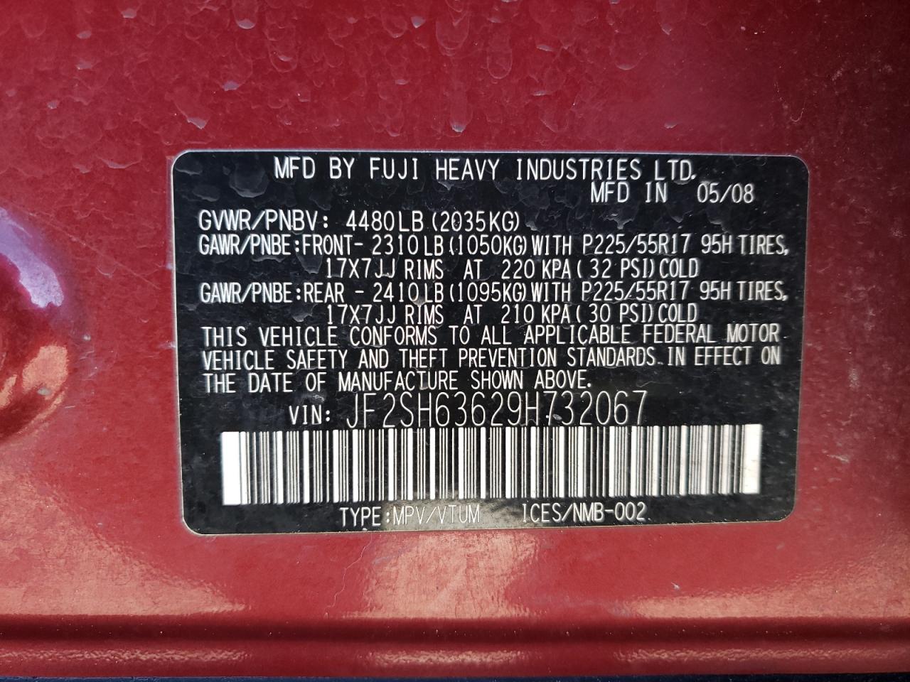 Photo 10 from auction – 2009 SUBARU FORESTER 2 with VIN JF2SH63629H732067