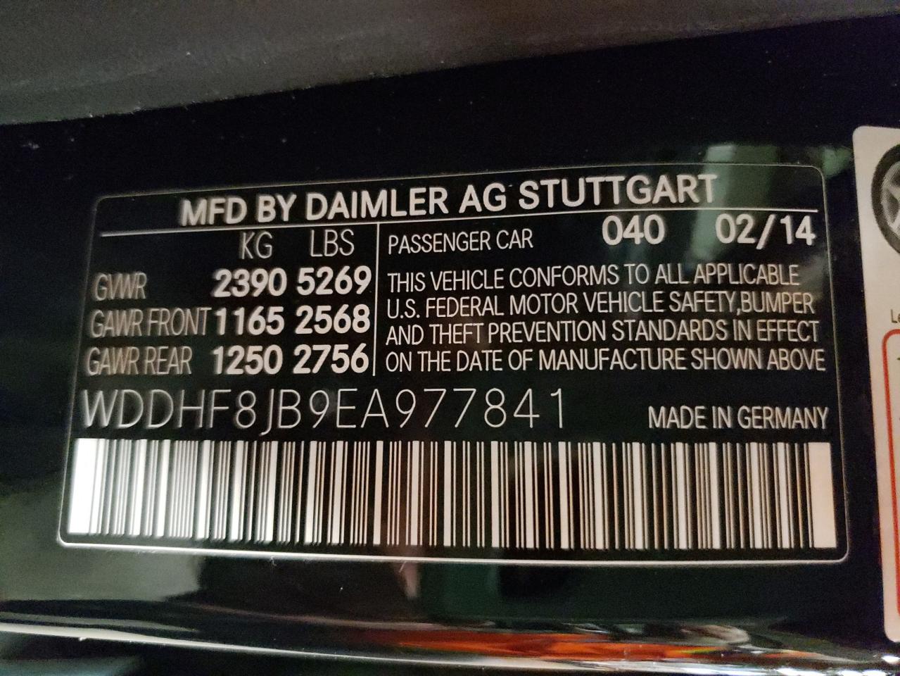 Photo 10 from auction – 2014 MERCEDES-BENZ E 350 4MAT with VIN WDDHF8JB9EA977841