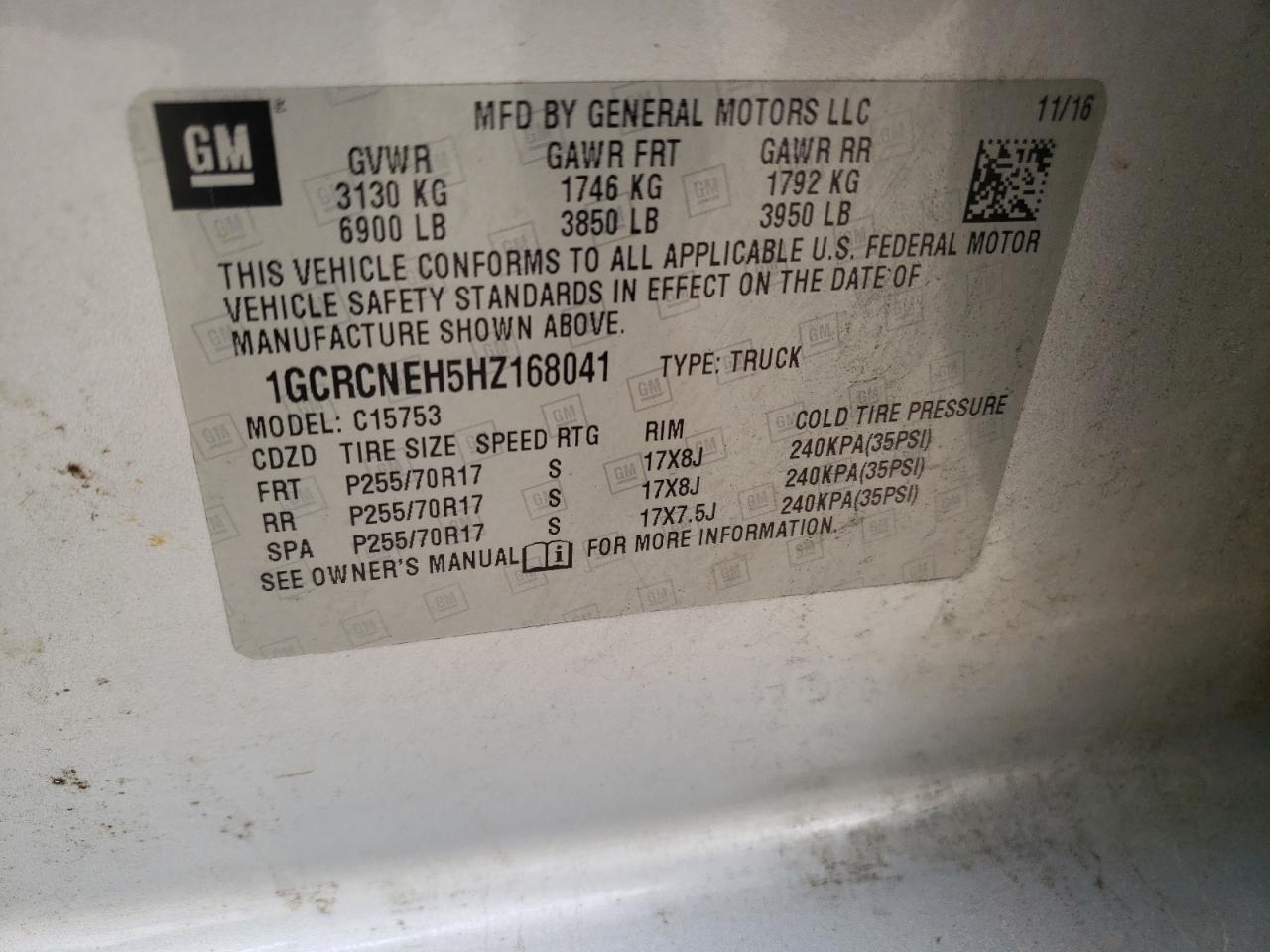 Photo 10 from auction – 2017 CHEVROLET SILVERADO with VIN 1GCRCNEH5HZ168041