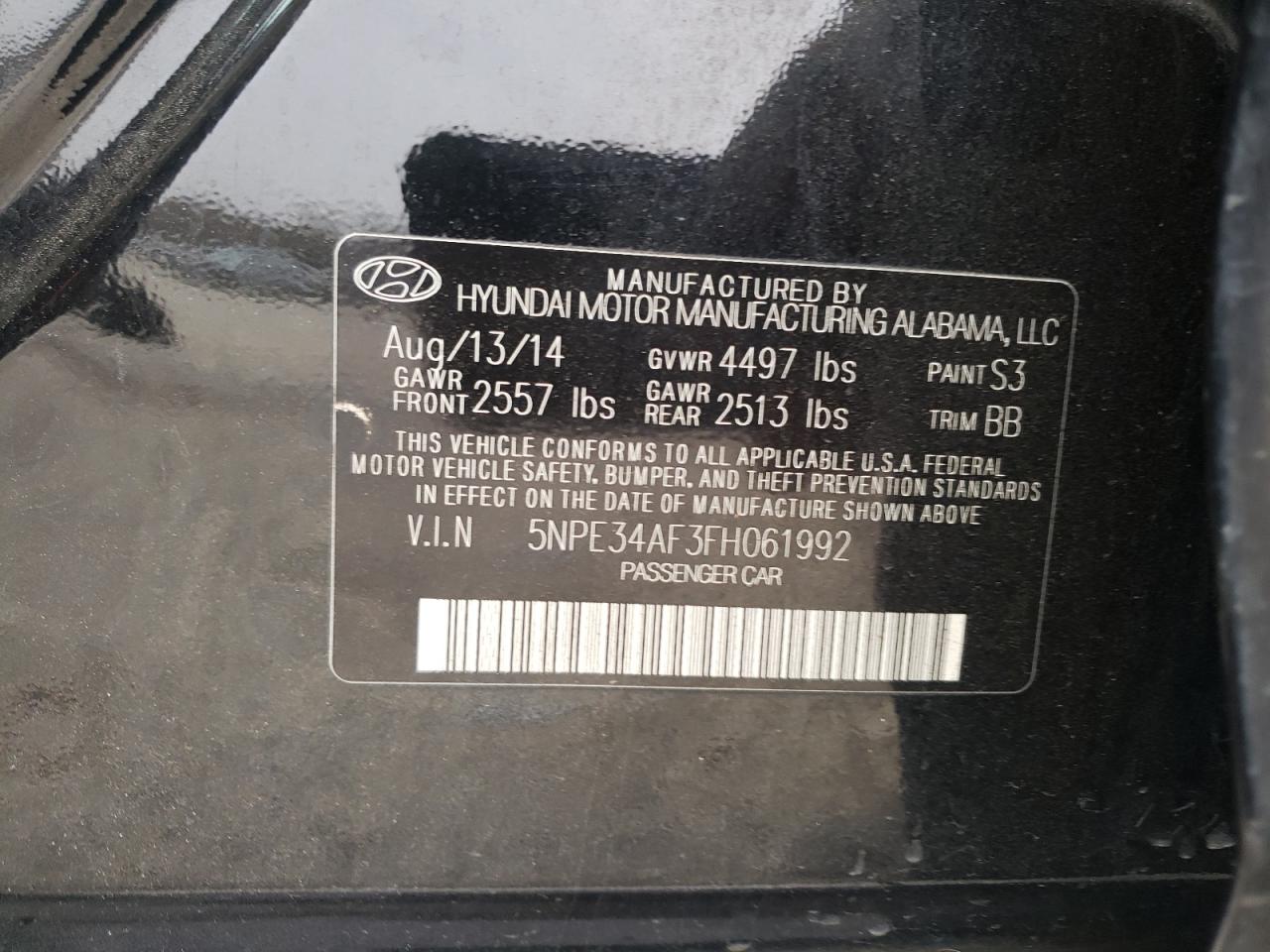 Photo 10 from auction – 2015 HYUNDAI SONATA SPO with VIN 5NPE34AF3FH061992