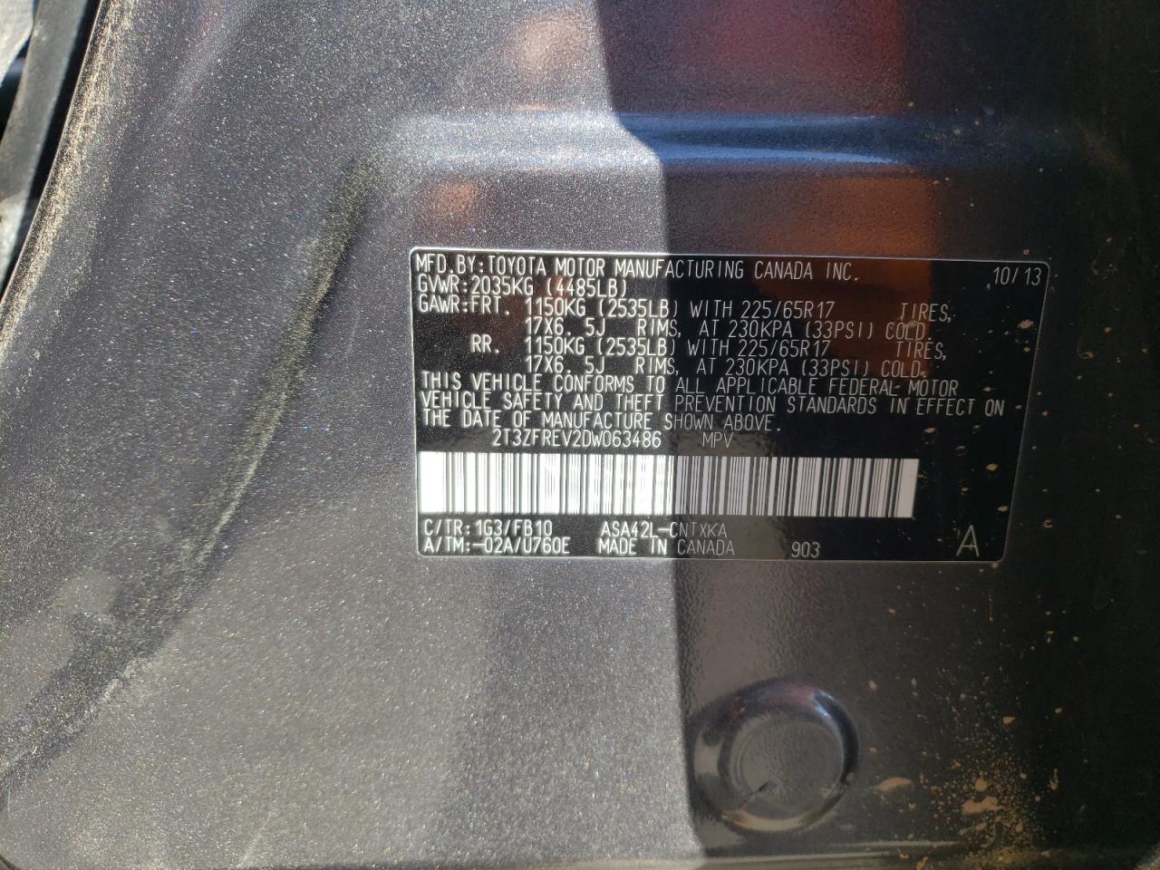 Photo 10 from auction – 2013 TOYOTA RAV4 LE with VIN 2T3ZFREV2DW063486