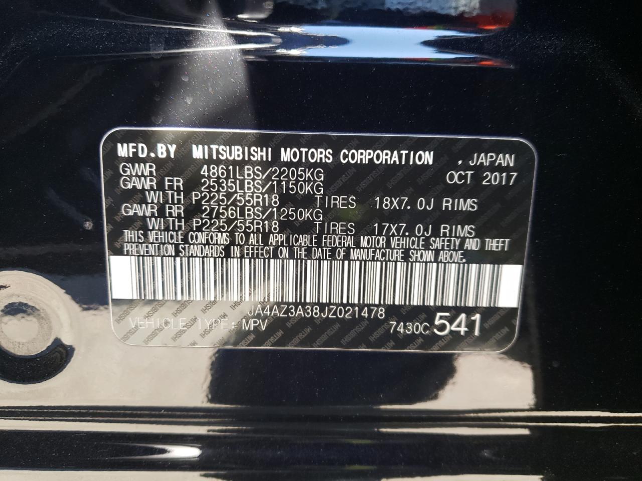 Photo 10 from auction – 2018 MITSUBISHI OUTLANDER with VIN JA4AZ3A38JZ021478