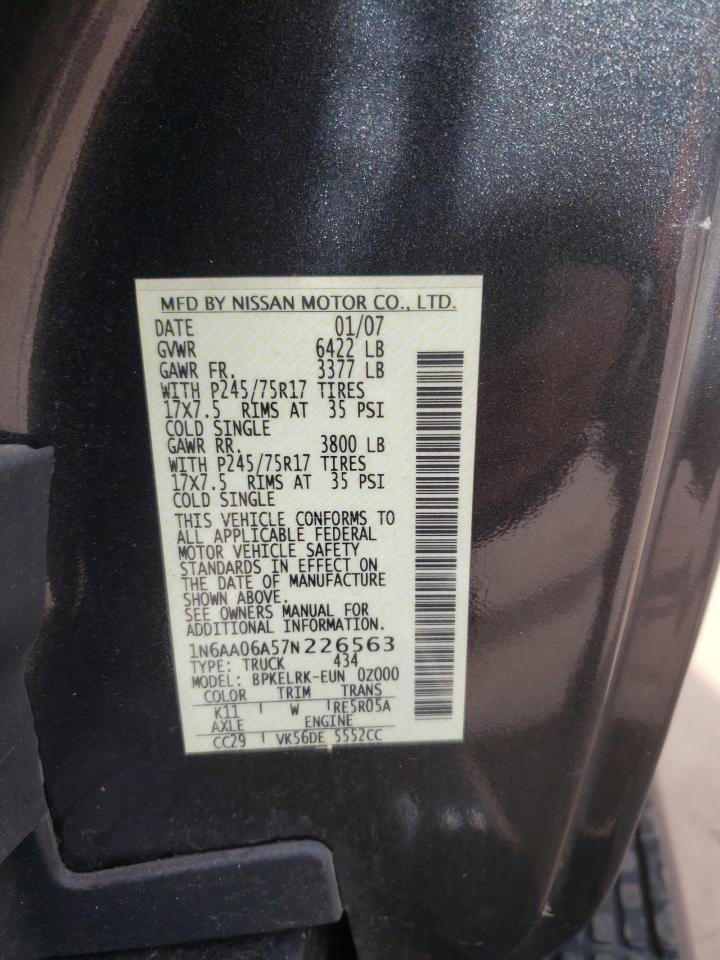 Photo 10 from auction – 2007 NISSAN TITAN XE with VIN 1N6AA06A57N226563
