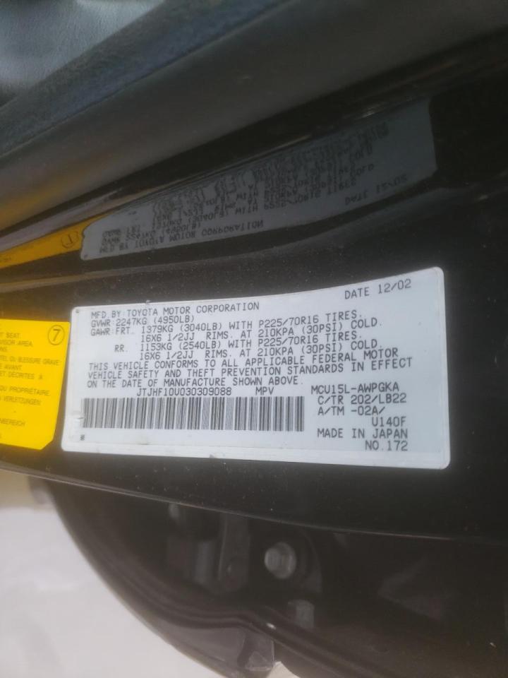 Photo 10 from auction – 2003 LEXUS RX 300 with VIN JTJHF10U030309088