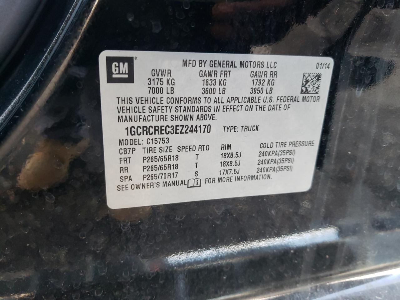 Photo 10 from auction – 2014 CHEVROLET 1500 with VIN 1GCRCREC3EZ244170