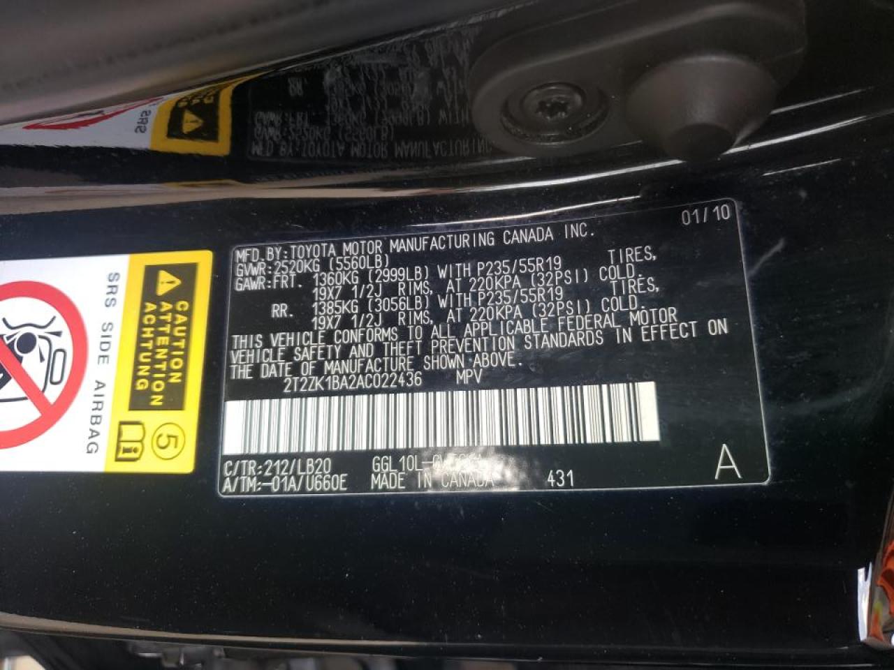 Photo 10 from auction – 2010 LEXUS RX 350 with VIN 2T2ZK1BA2AC022436