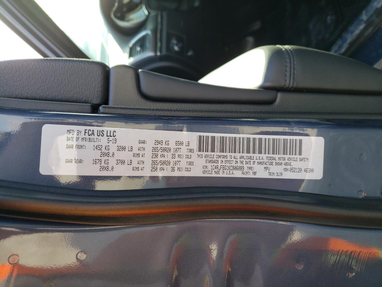 Photo 10 from auction – 2019 JEEP GRAND CHER with VIN 1C4RJFBG1KC806089