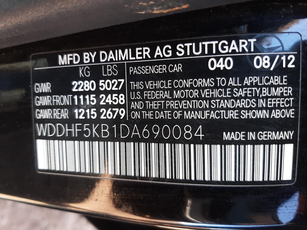 Photo 10 from auction – 2013 MERCEDES-BENZ E 350 with VIN WDDHF5KB1DA690084