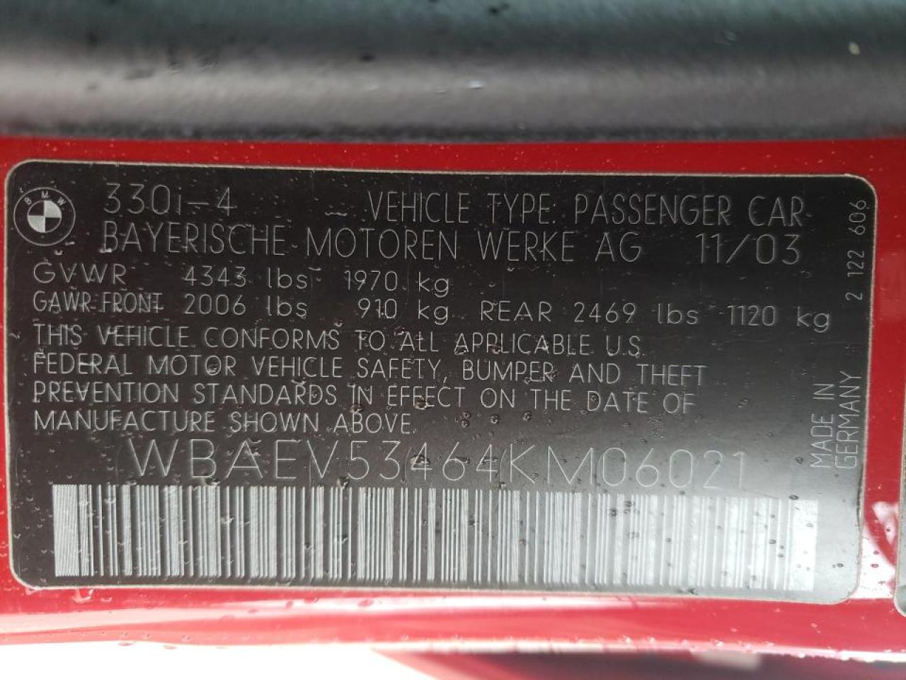 Photo 10 from auction – 2004 BMW 330 I with VIN WBAEV53464KM06021