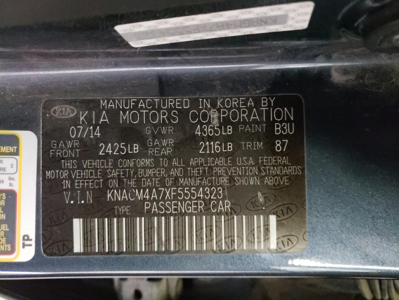 Photo 10 from auction – 2015 KIA OPTIMA LX with VIN KNAGM4A7XF5554323