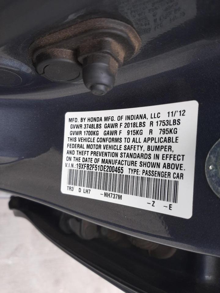 Photo 10 from auction – 2013 HONDA CIVIC LX with VIN 19XFB2F51DE200465
