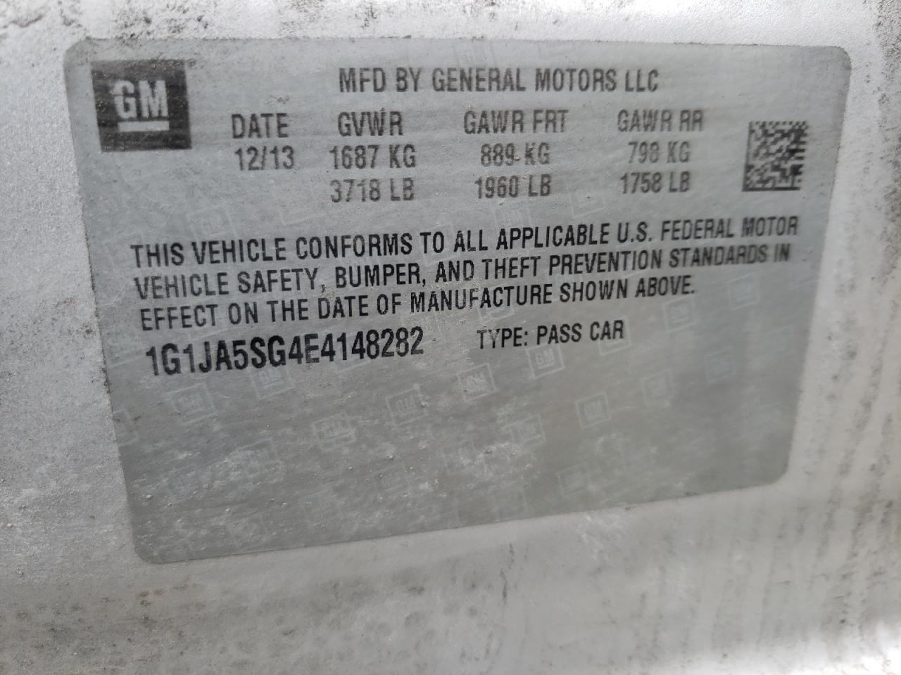 Photo 10 from auction – 2014 CHEVROLET SONIC LS with VIN 1G1JA5SG4E4148282