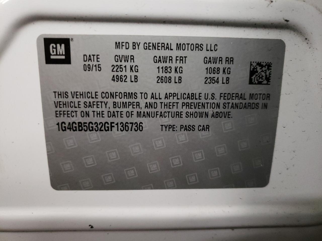 Photo 10 from auction – 2016 BUICK LACROSSE with VIN 1G4GB5G32GF136736