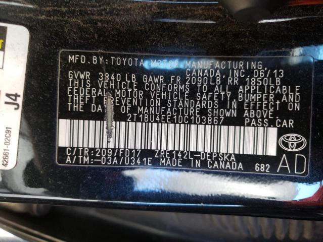 Photo 10 from auction – 2013 TOYOTA COROLLA BA with VIN 2T1BU4EE1DC103867