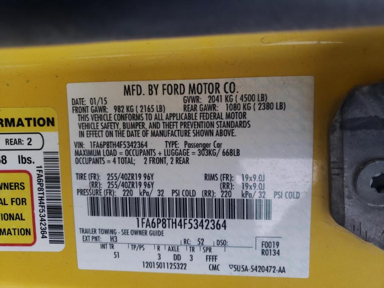Photo 10 from auction – 2015 FORD MUSTANG with VIN 1FA6P8TH4F5342364