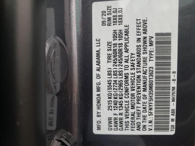 Photo 10 from auction – 2021 HONDA PILOT EX with VIN 5FNYF5H35MB013623