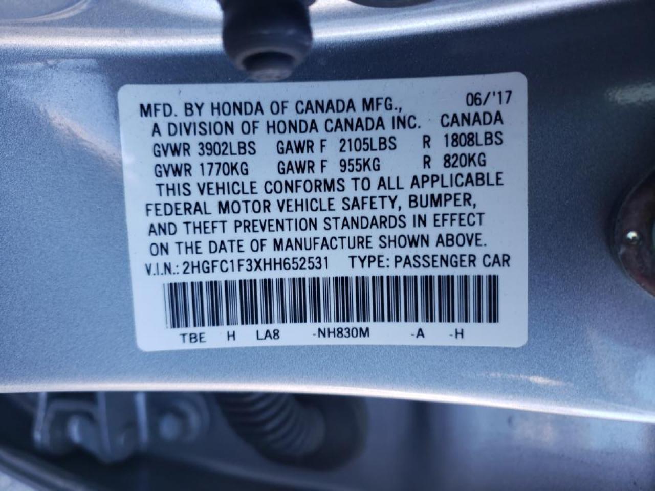 Photo 10 from auction – 2017 HONDA CIVIC EX with VIN 2HGFC1F3XHH652531