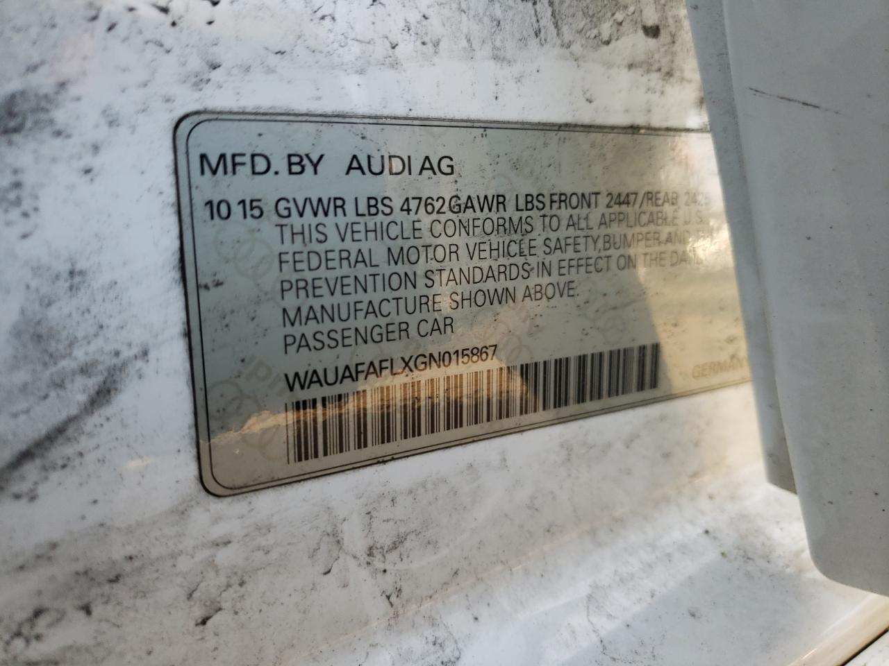 Photo 10 from auction – 2016 AUDI A4 PREMIUM with VIN WAUAFAFLXGN015867