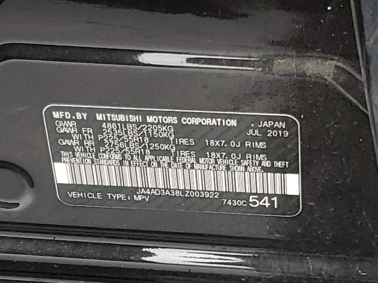 Photo 10 from auction – 2020 MITSUBISHI OUTLANDER with VIN JA4AD3A38LZ003922
