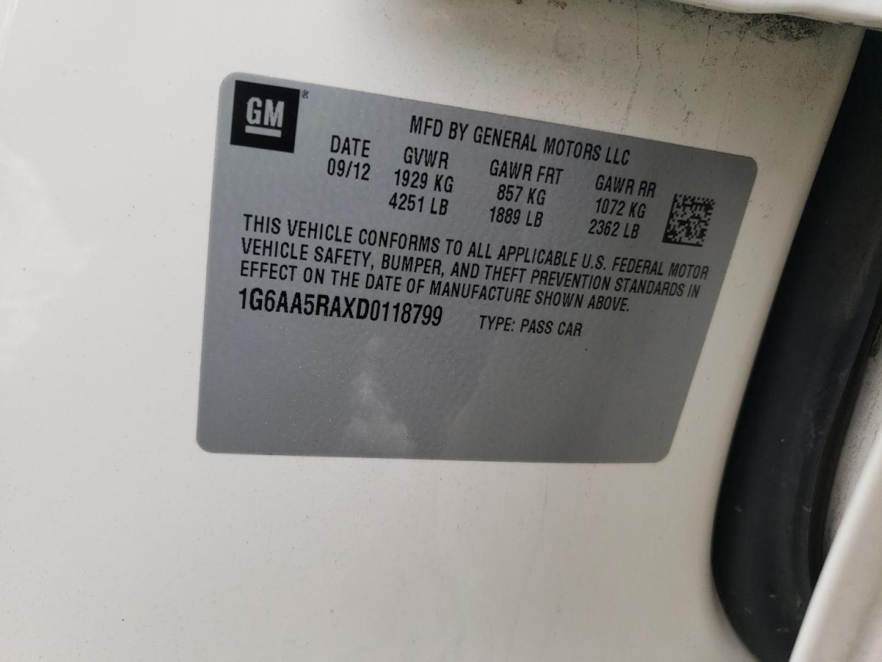 Photo 10 from auction – 2013 CADILLAC ATS with VIN 1G6AA5RAXD0118799