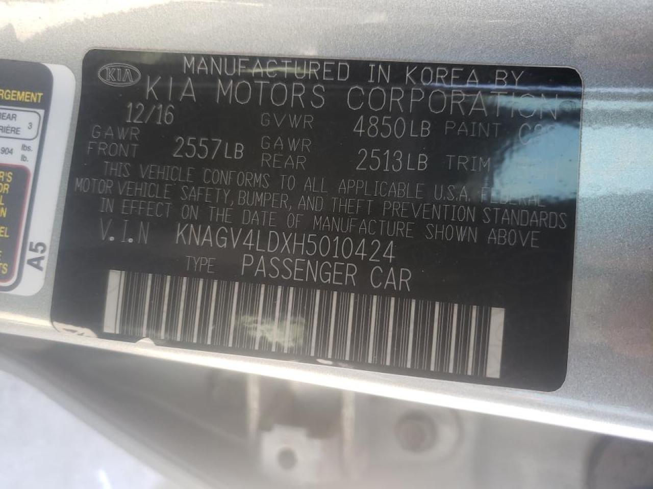 Zdjęcie 10 z aukcji – 2017 KIA OPTIMA PLU z VIN KNAGV4LDXH5010424