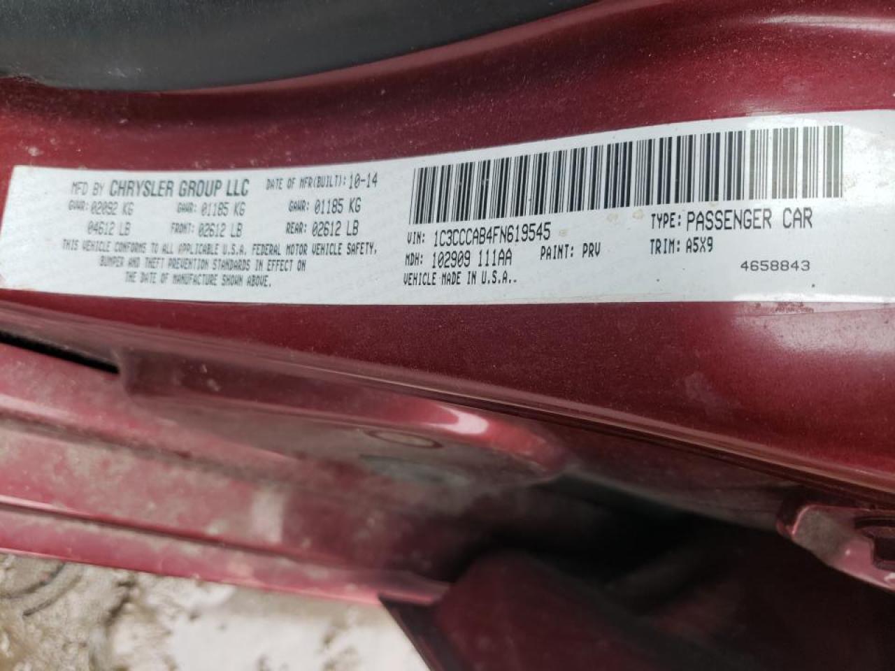 Photo 10 from auction – 2015 CHRYSLER 200 LIMITE with VIN 1C3CCCAB4FN619545