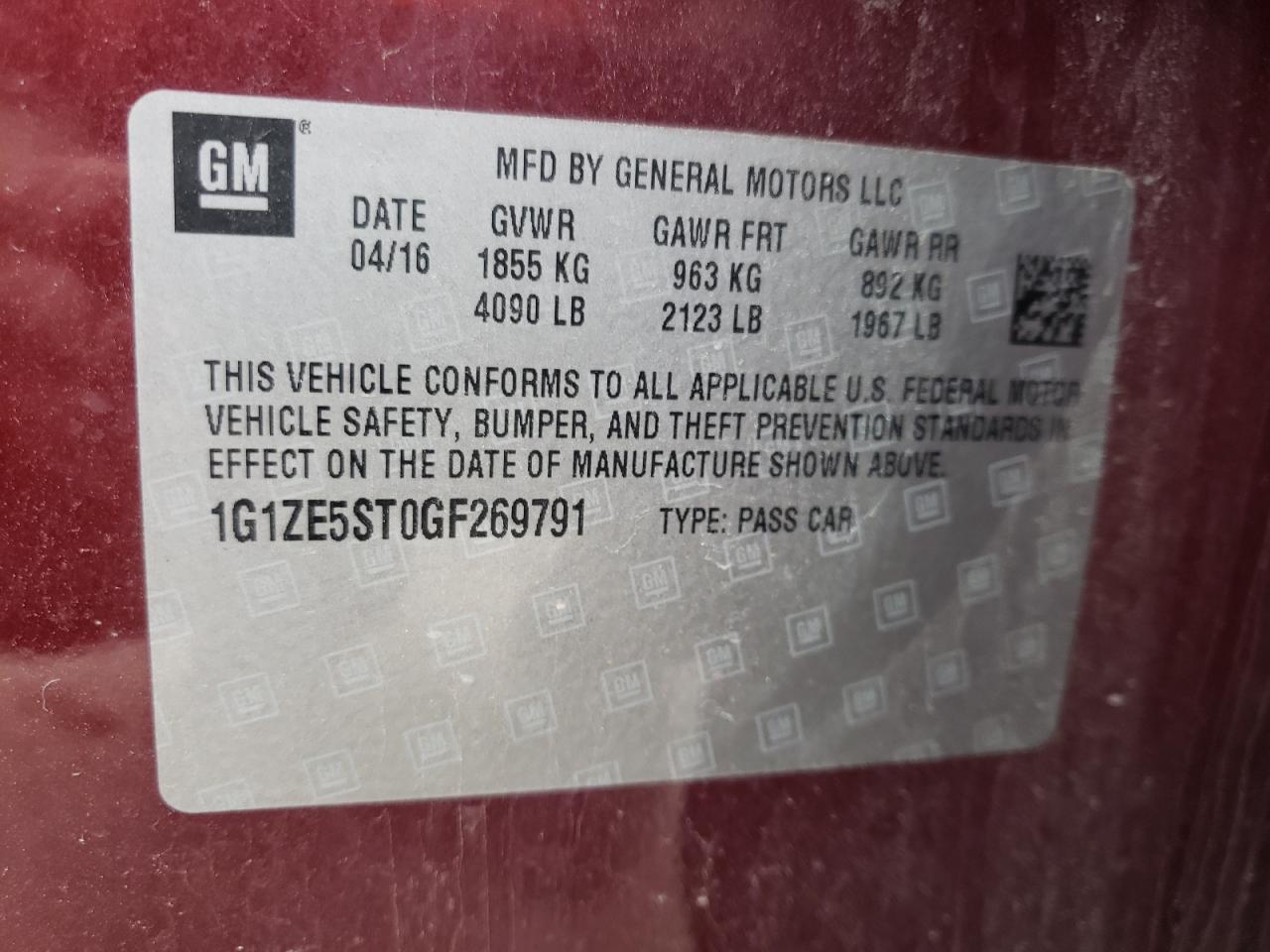 Photo 10 from auction – 2016 CHEVROLET MALIBU LT with VIN 1G1ZE5ST0GF269791