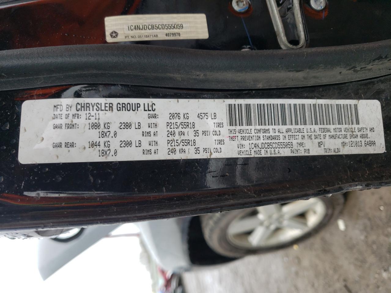 Photo 10 from auction – 2012 JEEP COMPASS LI with VIN 1C4NJDCB5CD555059