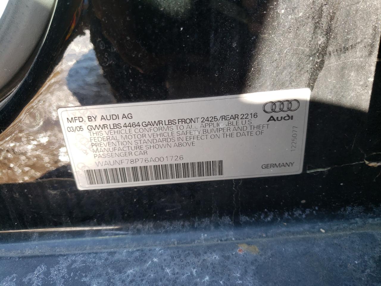 Zdjęcie 10 z aukcji – 2006 AUDI A3 2.0 PRE z VIN WAUNF78P76A001726