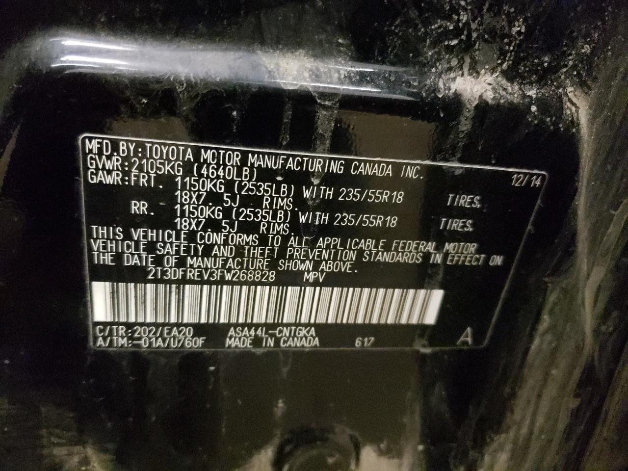 Photo 10 from auction – 2015 TOYOTA RAV4 LIMIT with VIN 2T3DFREV3FW268828