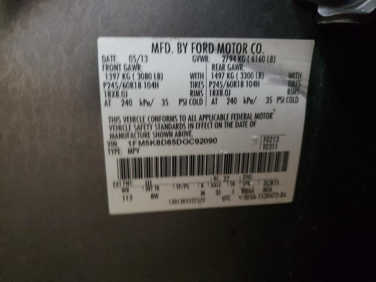 Photo 10 from auction – 2013 FORD EXPLORER X with VIN 1FM5K8D85DGC92090