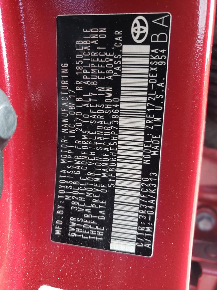 Photo 10 from auction – 2017 TOYOTA COROLLA L with VIN 5YFBURHE5HP738640