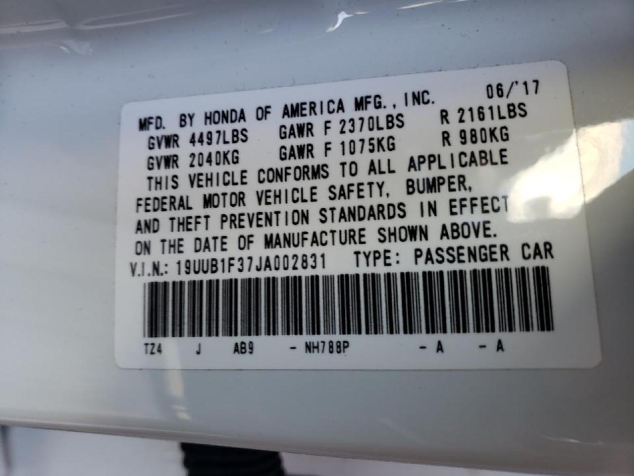 Photo 10 from auction – 2018 ACURA TLX with VIN 19UUB1F37JA002831